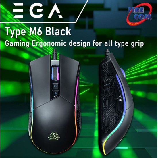 (Mouse) EGA Type M6 Black Gaming Ergonomic design for all type grip