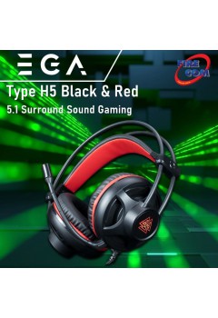 (HEADSET) EGA Type H5 Black & Red 5.1 Surround Sound Gaming