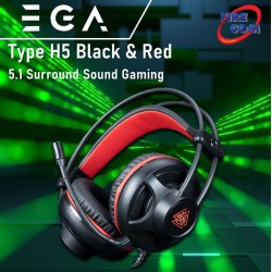 (HEADSET) EGA Type H5 Black & Red 5.1 Surround Sound Gaming