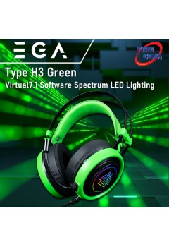 (HEADSET) EGA Type H3 Green Virtual7.1 Software Spectrum LED Lighting