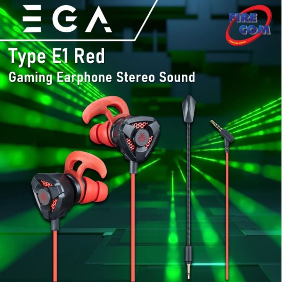 (HEADSET) EGA Type E1 Red Gaming Earphone Stereo Sound