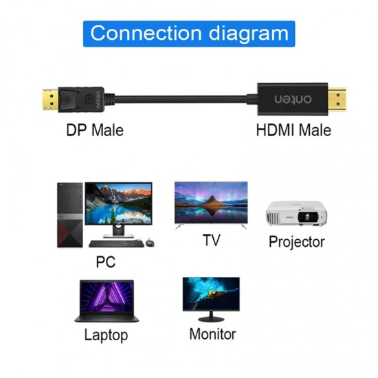 (Onten) DP303 Display Port(M) To HDMI(M) Cable 1.8m