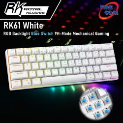 (KEYBOARD) Royal Kludge RK61 White RGB Backlight Blue Switch Tri-Mode Mechanical Gaming