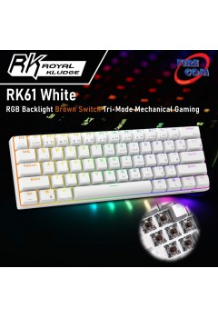 (KEYBOARD) Royal Kludge RK61 White RGB Backlight Brown Switch Tri-Mode Mechanical Gaming