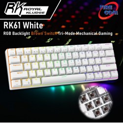 (KEYBOARD) Royal Kludge RK61 White RGB Backlight Brown Switch Tri-Mode Mechanical Gaming