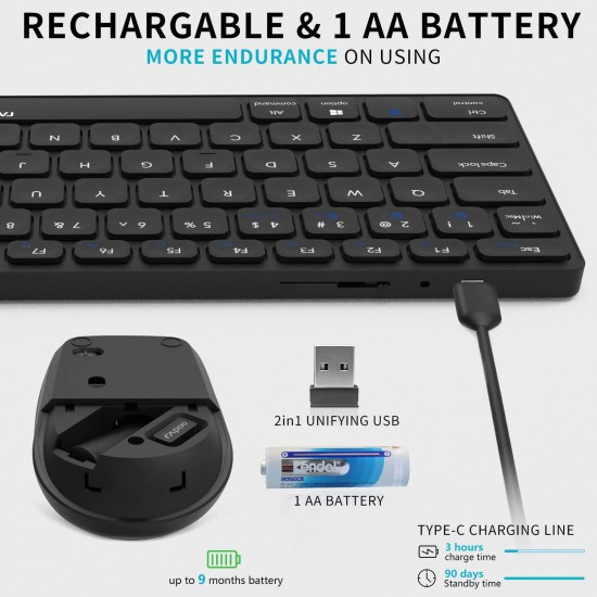 คีย์บอร์ด+เมาส์ KEYBOARD+Mouse Rapoo 9050M (Dark Grey) Multi Mode Wireless Bluetooth(12052) สามารถออกใบกำกับภาษีได้