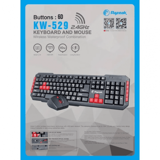 KEYBOARD+Mouse Razeak KW-529 Wireless Waterproof Combination สามารถออกใบกำกับภาษีได้