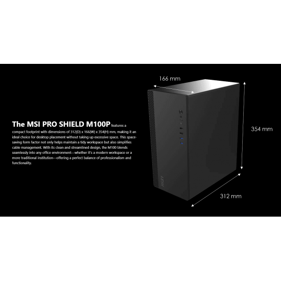 เคสคอมพิวเตอร์ CASE MSI MAG FORCE M100P mATX (BLACK) (PRO SHIELD M100P) (FN1114) สามารถออกใบกำกับภาษีได้