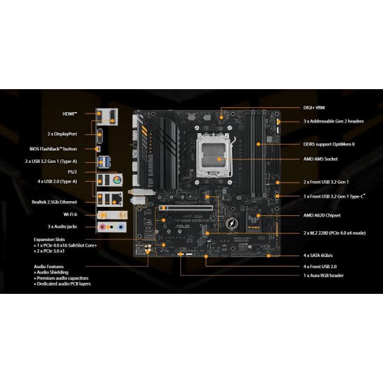 เมนบอร์ด MAINBOARD Asus TUF GAMING A620M-PLUS WIFI (Socket AM5) DDR5 (90MB1F00-M0UAY0) สามารถออกใบกำกับภาษีได้