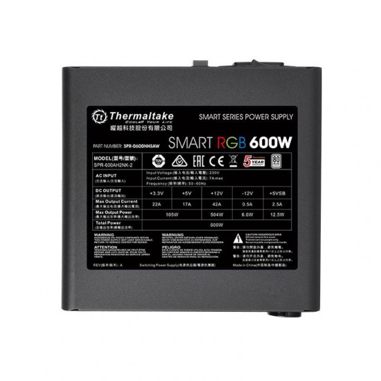 POWER SUPPLY THERMALTAKE SMART RGB 600W 80Plus (SPR-0600NHSAW)