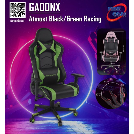 Gaming Chair (เก้าอี้เกมมิ่ง) GadonX Atmost Black/Green Racing Series (B-6006 BK/GN)