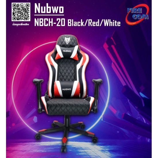 Gaming Chair (เก้าอี้เกมมิ่ง) Nubwo NBCH-20 Black/Red/White Gaming Chair Metal Base (23228)