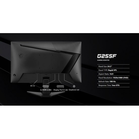 จอ Monitor MSI G255F 24.5" Gaming IPS 180Hz,1ms,Adaptive Sync สามารถออกใบกำกับภาษีได้