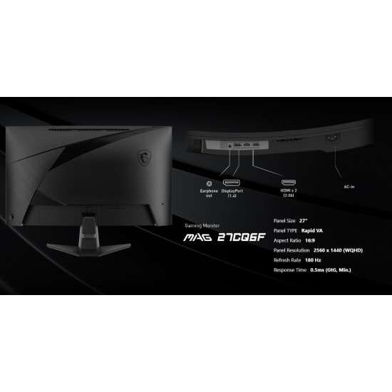 จอ Monitor MSI MAG 27CQ6F 27" VA 2K Curve(WQHD)180Hz,0.5ms,16:9 Adative Sync สามารถออกใบกำกับภาษีได้