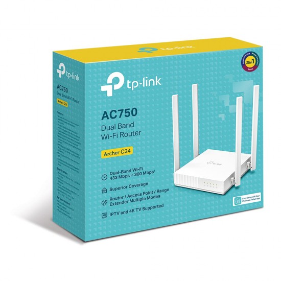 ACCESS POINT TP-LINK ARCHER C24 AC750 300Mbps+433Mbps Wireless Dual Band Router