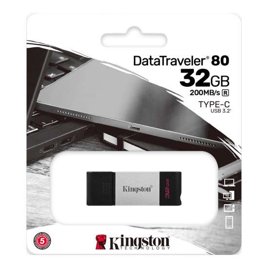 FLASH DRIVE KINGSTON 128Gb DataTraveler 80 Type-C USB3.2 200Mb/s (DT80/128GB)