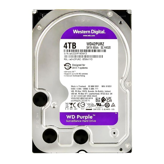 ฮาร์ดดิสก์ HDD WD Satalll 4Tb HDD AV(WD43PURZ-3Year)256Mb Cache 3Y Purple สามารถออกใบกำกับภาษีได้