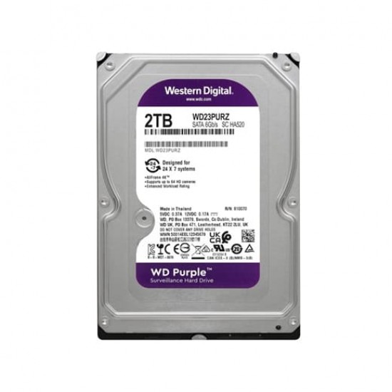 ฮาร์ดดิสก์ HDD WD Satalll 2 Tb HDD AV(WD23PURZ-3Year)256 Mb(SATA3)Purple สามารถออกใบกำกับภาษีได้