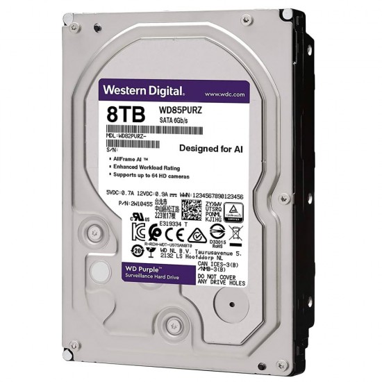 ฮาร์ดดิสก์ HDD WD Satalll 8 Tb (WD85PURZ-3Year) 256 Mb 5400rpm (SATA3)Purple HDD For CCTV สามารถออกใบกำกับภาษีได้