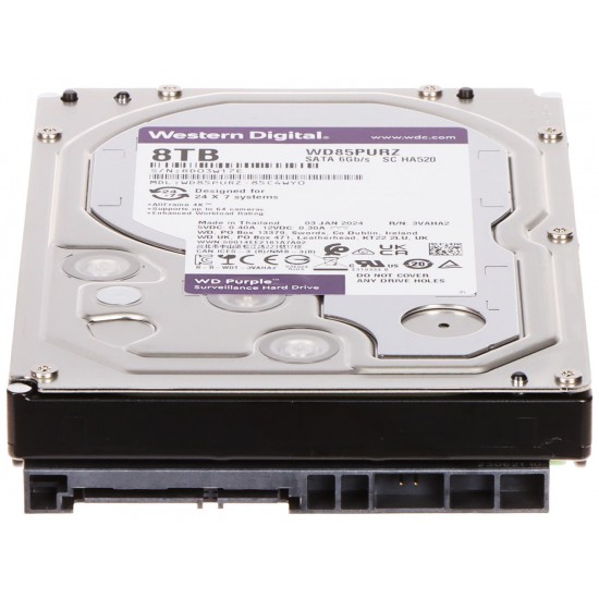 ฮาร์ดดิสก์ HDD WD Satalll 8 Tb (WD85PURZ-3Year) 256 Mb 5400rpm (SATA3)Purple HDD For CCTV สามารถออกใบกำกับภาษีได้