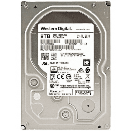 ฮาร์ดดิสก์ HDD WD Ultrastar DC HC320 8TB 3.5in 7200RPM 256MB SATA Ultra 512E SE(0B36404) สามารถออกใบกำกับภาษีได้