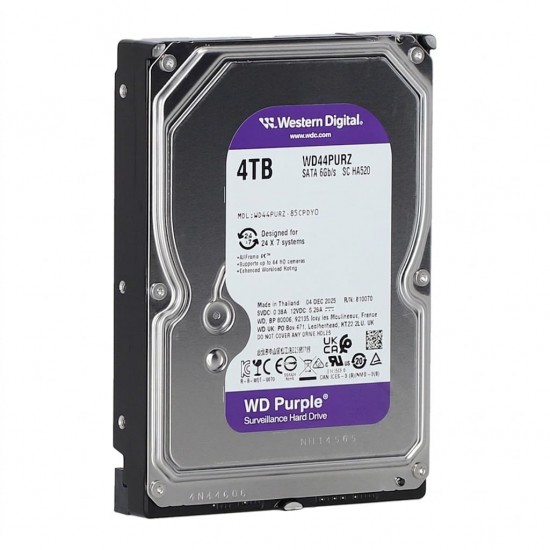 ฮาร์ดดิสก์ HDD WD Satalll 4Tb HDD AV(WD44PURZ-3Year)128Mb Cache 3Y Purple สามารถออกใบกำกับภาษีได้