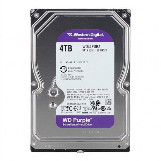 ฮาร์ดดิสก์ HDD WD Satalll 4Tb HDD AV(WD44PURZ-3Year)128Mb Cache 3Y Purple สามารถออกใบกำกับภาษีได้