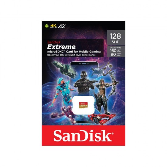 MEMORY MICRO SD SanDisk 128 Gb Extreme 4K Ultra HD A2 for Mobile Gaming Read160Mb/s,Write90Mb/s (SDSQXA1-128G-GN6GN)
